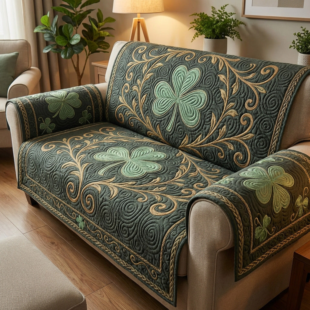 Deep Clover Field Quilted Sofa Cover Sofa Saver Covers St Patricks Day Presents - Tradiviet