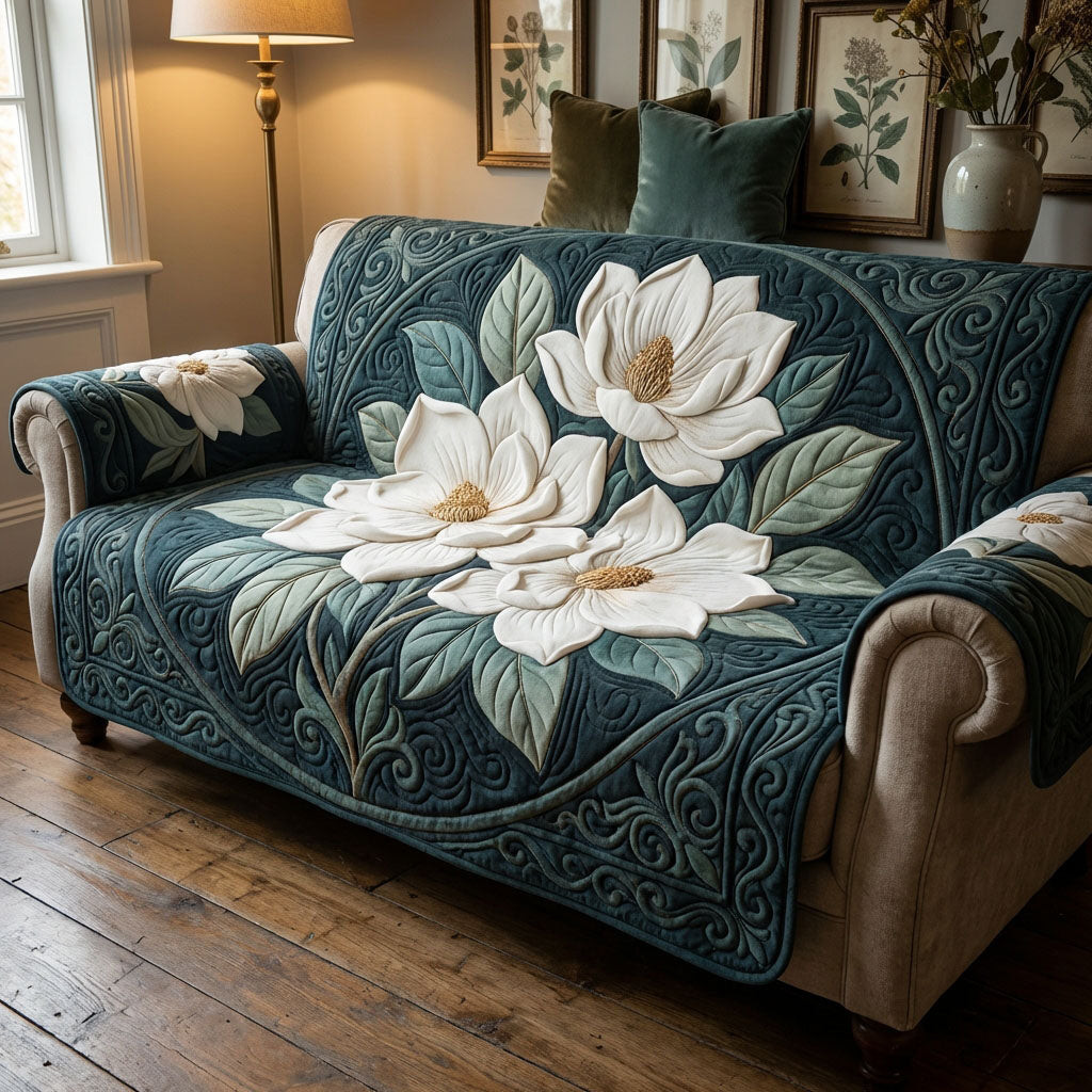 Deep Forest Magnolia Quilted Sofa Cover Nice Couch Covers Meaningful Gifts For Mom - Tradiviet