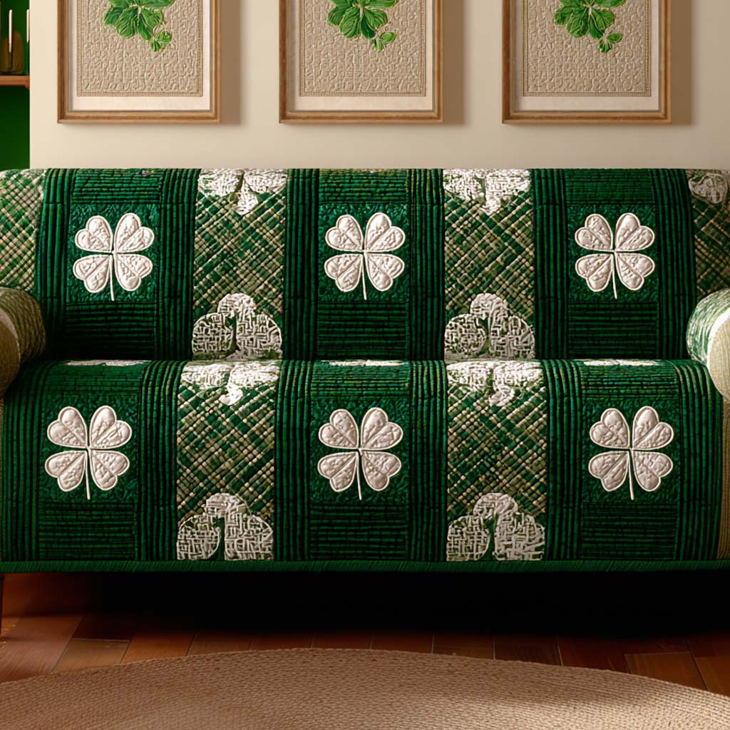 Deep Green Luck Quilted Sofa Cover Room Decor Ideas Perfect Housewarming Gift Ideas - Tradiviet
