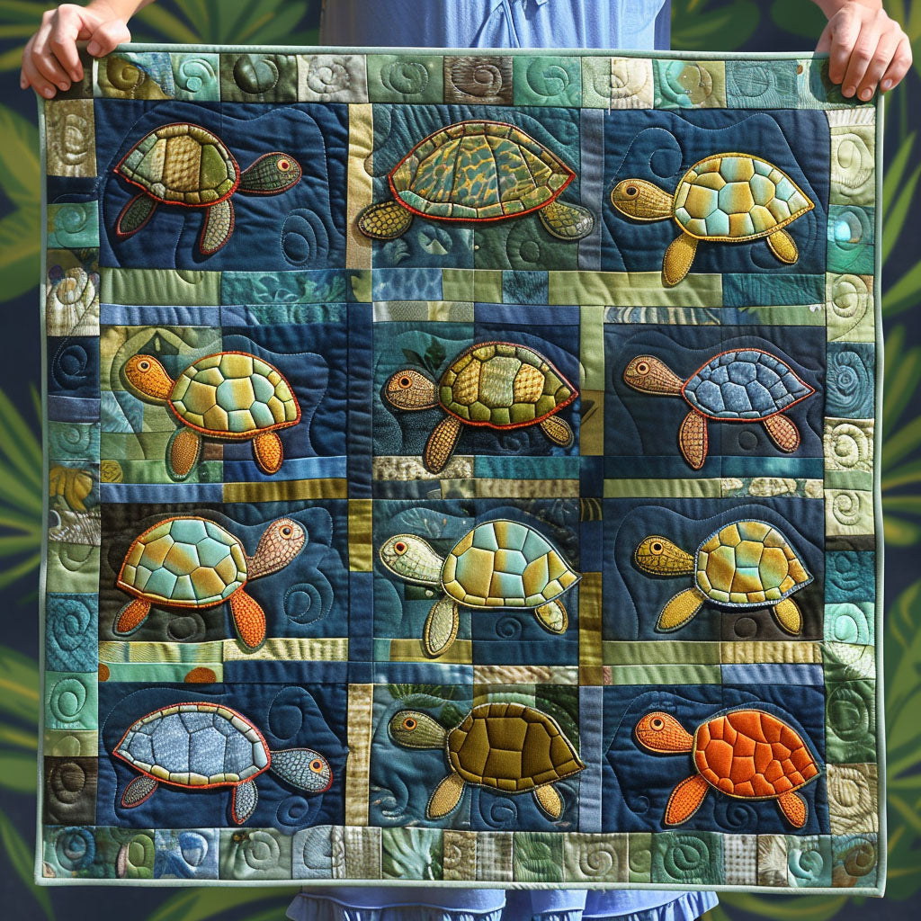 Deep Sea Turtle Dance Quilted Blanket Autumn Inspired Bedroom Patriotic Gifts For Men - Tradiviet