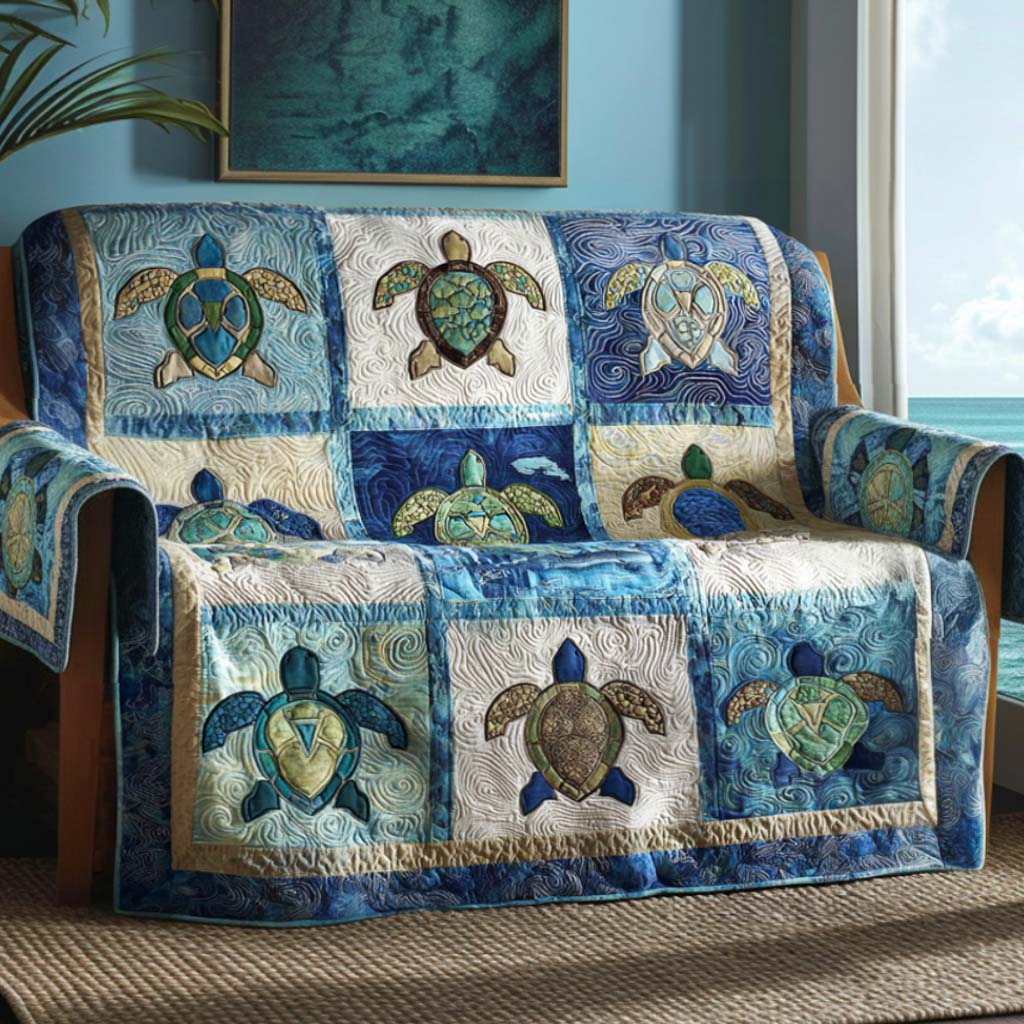 Deep Sea Turtle Quilted Sofa Cover Sofa Seat Covers Sea Turtle Gift Ideas For Her - Tradiviet