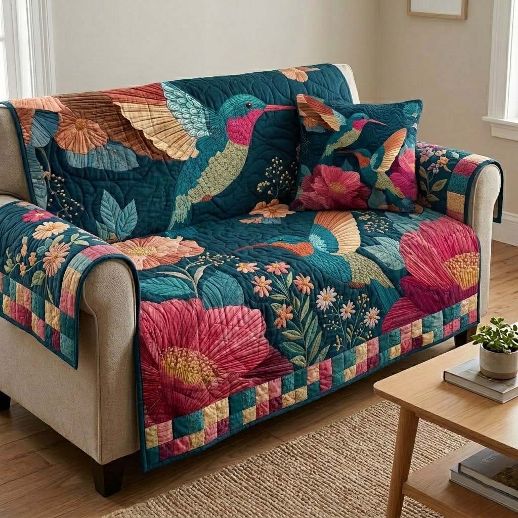 Deep Teal Dusk Quilted Sofa Cover Rustic Room Decor Gifts For Room Decor - Tradiviet