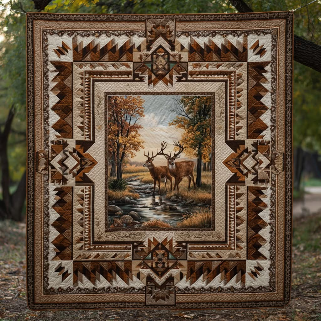 Deer Cabin Stag Quilted Blanket Rustic Throw Blanket Gifts Ideas For Deer Hunter - Tradiviet