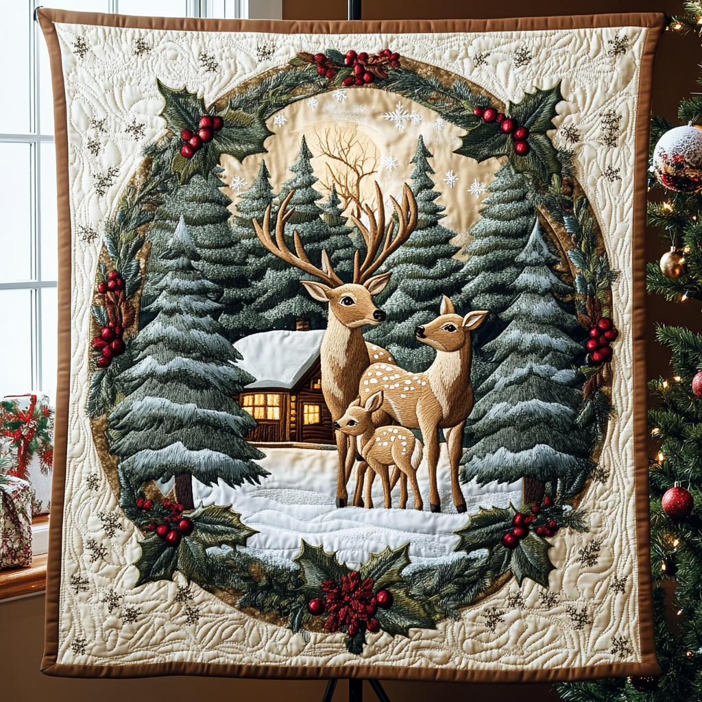 Deer Dreams Quilted Blanket Holiday Home Decor Unique Patriotic Gifts - Tradiviet