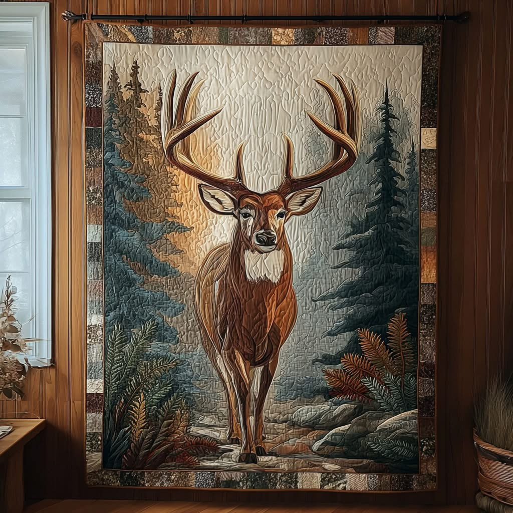 Deer Glory Forest Quilted Blanket Rustic Bedding Decor Best Gifts For Deer Lovers - Tradiviet