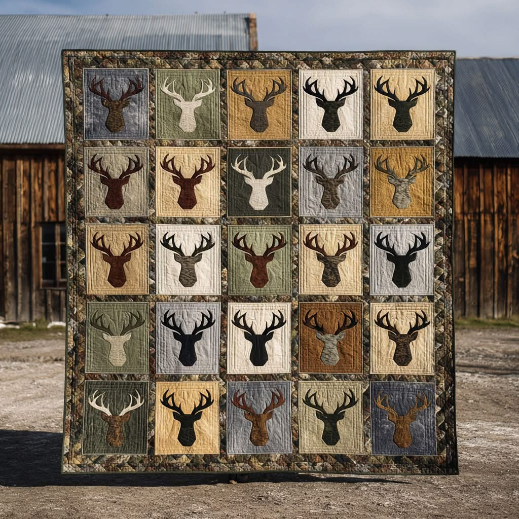 Deer Hunting Quilted Blanket Rustic Themed Throw Blanket Housewarming Gift For Hunter - Tradiviet