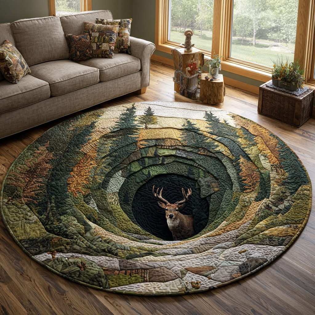 Deer Majesty Quilted Round Mat Nature Wildlife Circle Mat Gift Ideas For Hunting Lovers - Tradiviet