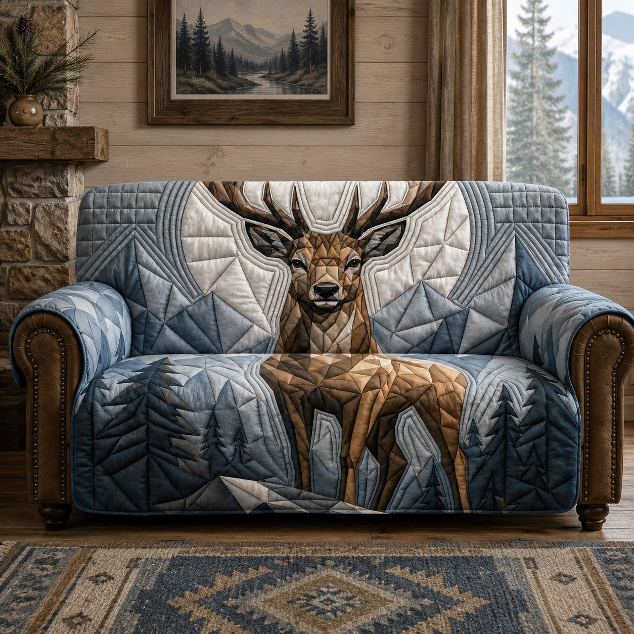 Deer Quilted Sofa Cover Wildlife Home Couch Cover Gift For New Home - Tradiviet