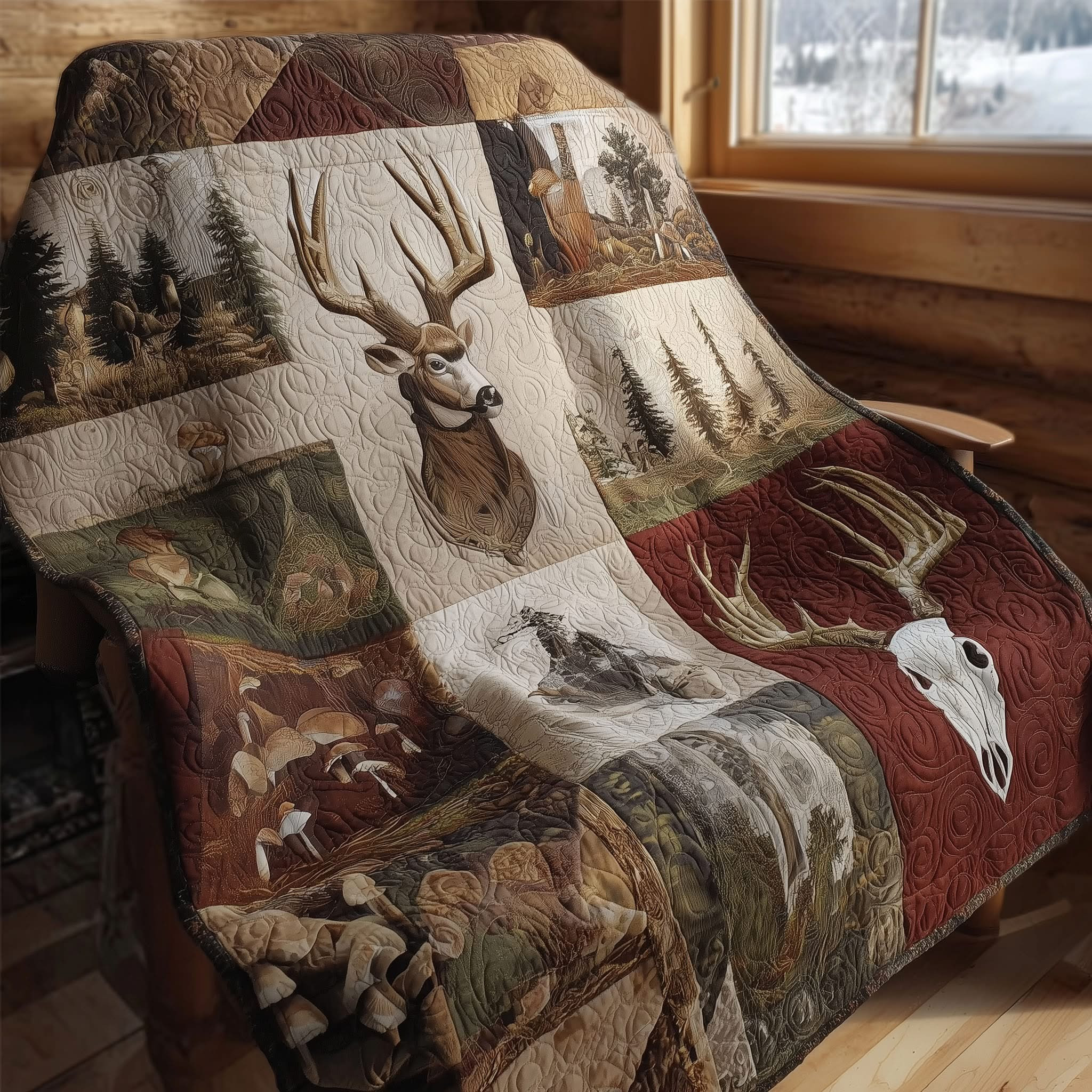 Deer Stag Summit Quilted Blanket Rustic Themed Throw Blanket Presents For Deer Hunters - Tradiviet