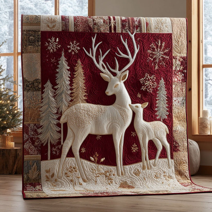 Deer Winter Frost Quilt Blanket Christmas Themed Cool Gifts For Deer Lovers - Tradiviet