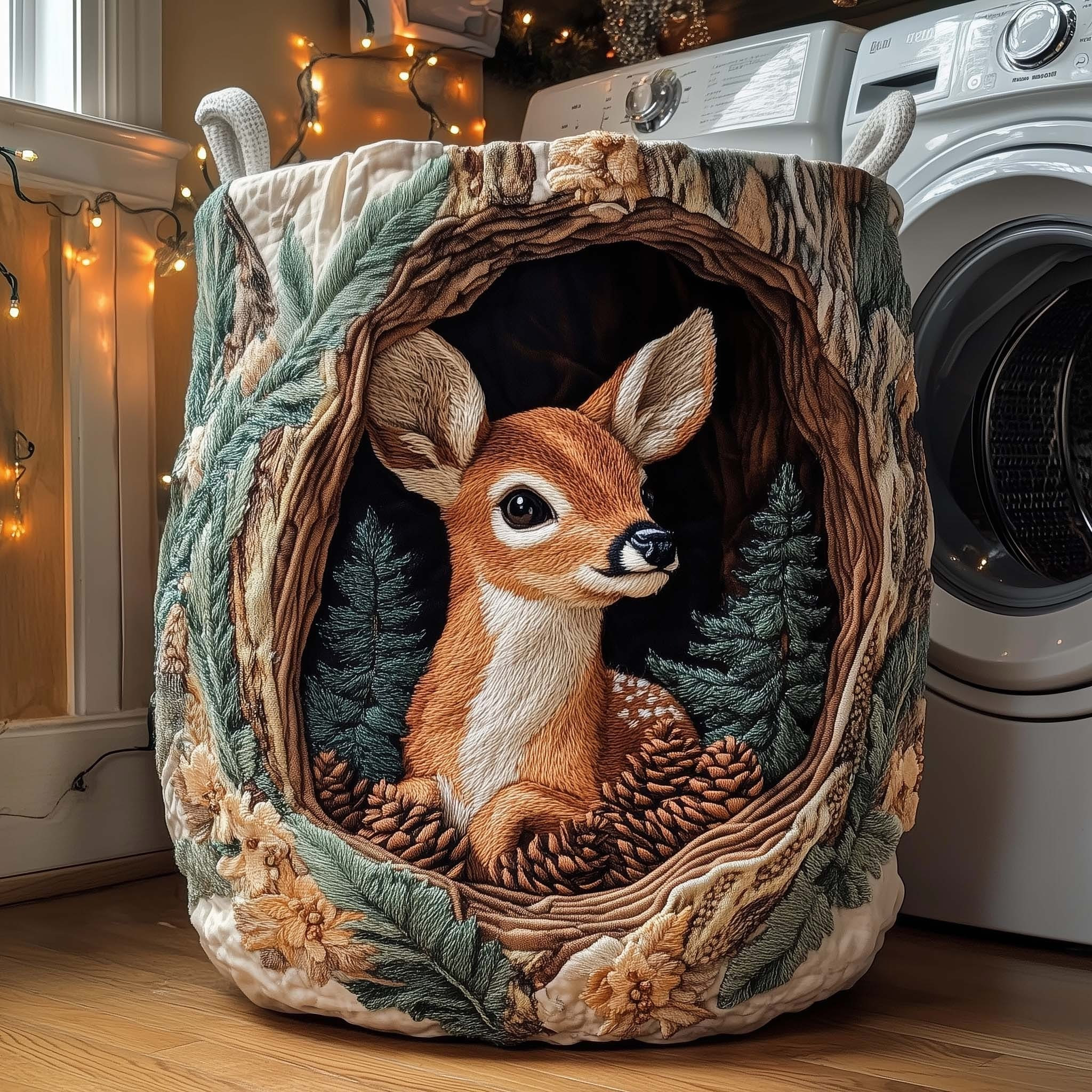 Deerwood Hideaway Quilted Laundry Basket Best Laundry Hamper Gift For Deer Lovers - Tradiviet