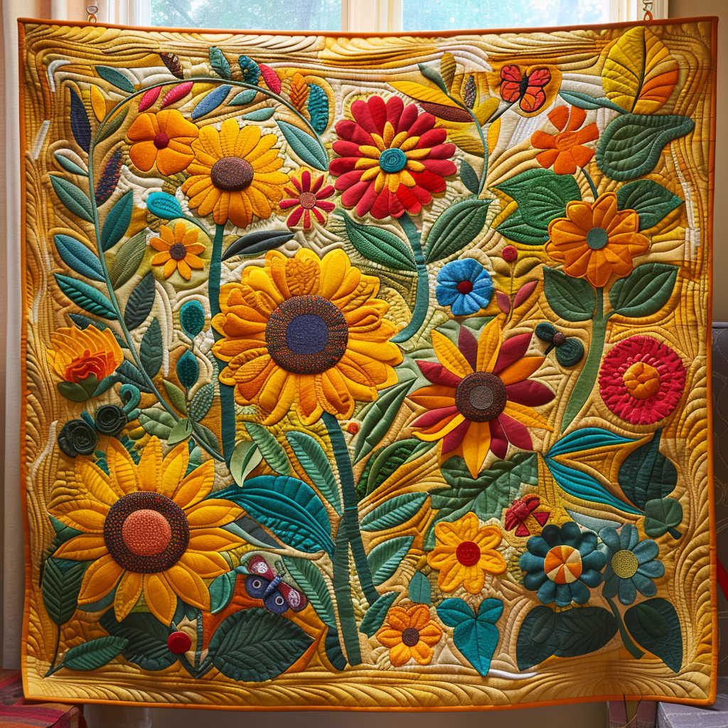 Delightful Sunflowers Quilted Blanket USA 250 Years Of Defending Liberty Gift For Her - Tradiviet