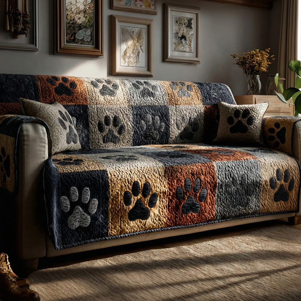 Denim Paws Quilted Sofa Cover Unique Room Decor Present For House Lovers - Tradiviet
