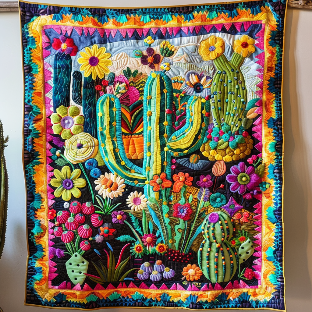 Desert Bloom Cactus Quilted Blanket USA 250 Years Of Independence Gift For Kids - Tradiviet