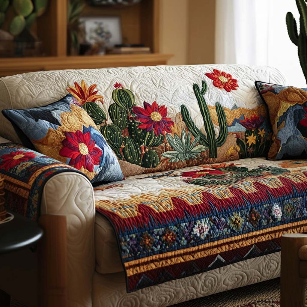 Desert Bloom Quilted Sofa Cover Warm Home Room Decor Room Gift For Him - Tradiviet