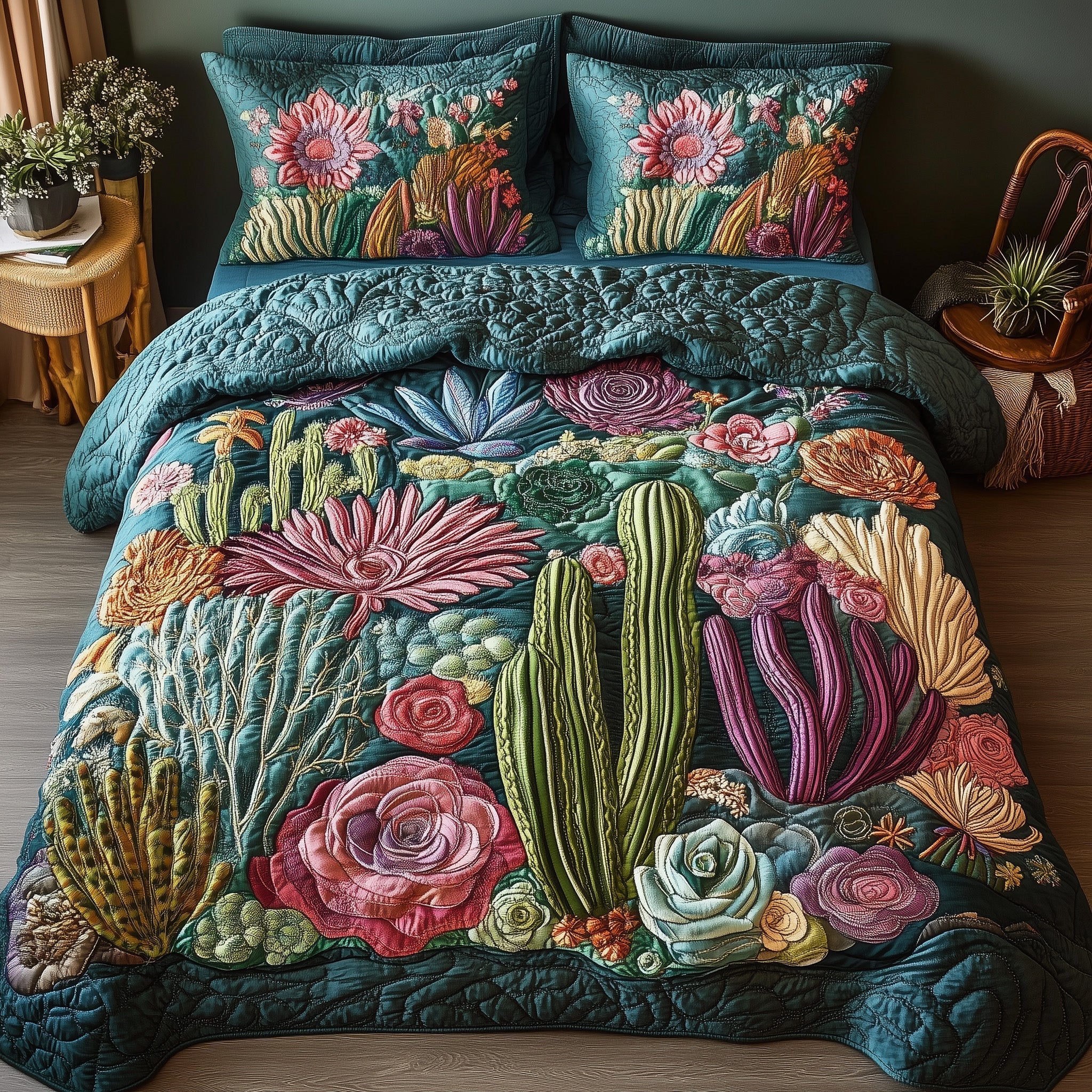 Desert Blooming Quilted Bedding Set Desert Blooming Design Gift For Desert Blooming - Tradiviet