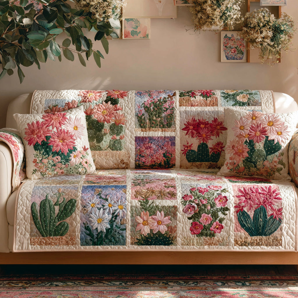 Desert Blossom Quilted Sofa Cover Rustic Home Room Decor Cozy Housewarming Gift Ideas - Tradiviet