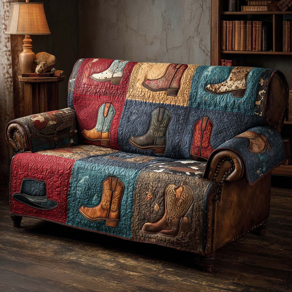 Desert Boots Mosaic Quilted Sofa Cover Couch Covers For Couches Gifts For Cowboy Boyfriend - Tradiviet