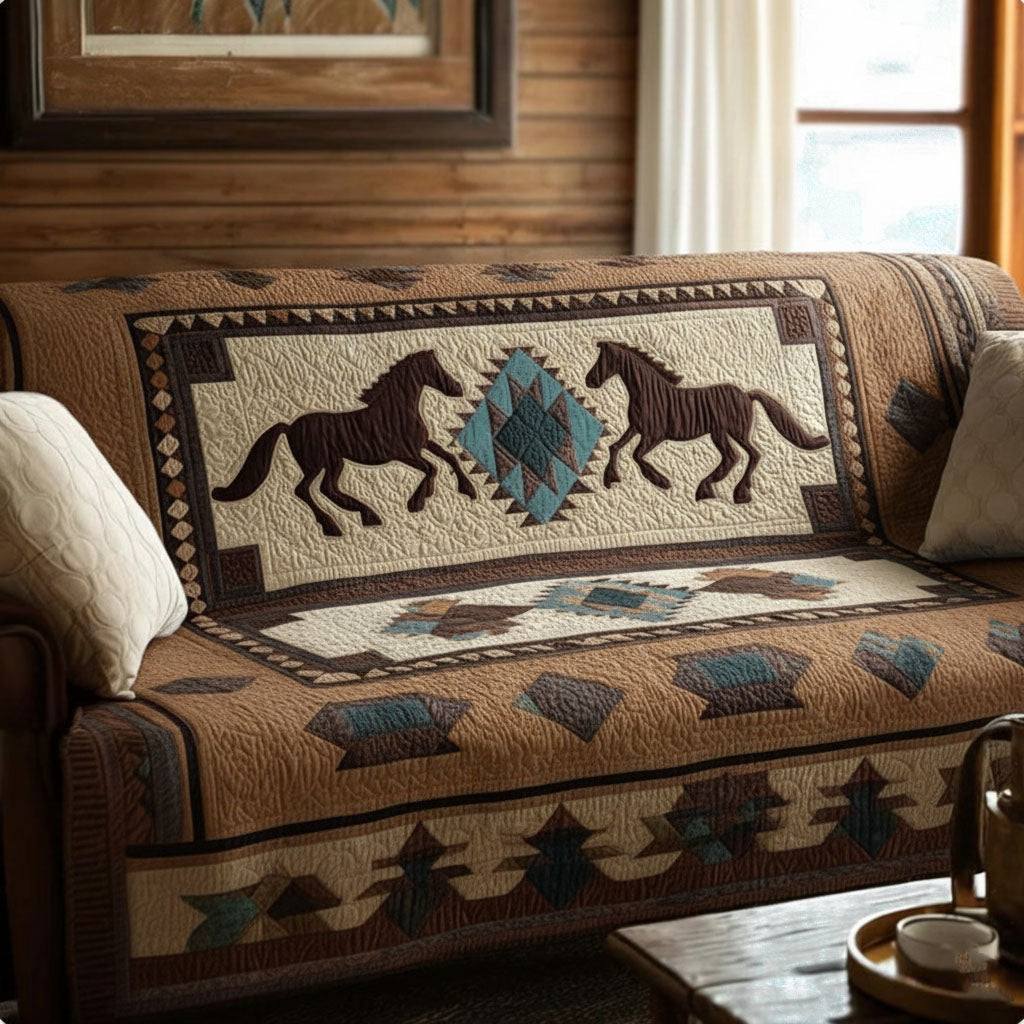 Desert Brown Wild Harmony Quilted Sofa Cover Best Sofa Covers Horse Themed Gifts For Adults - Tradiviet