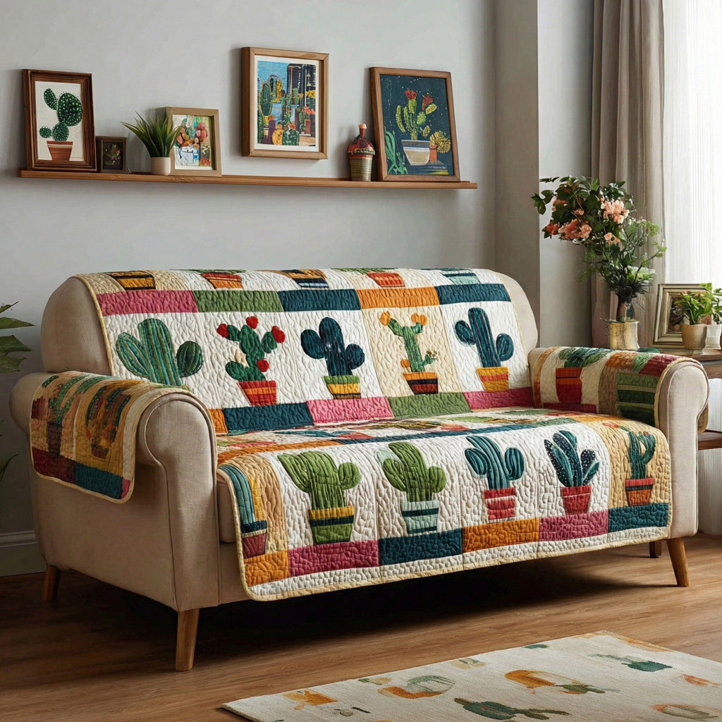 Desert Cactus Patch Quilted Sofa Cover House Room Decor Home Gift For Him - Tradiviet