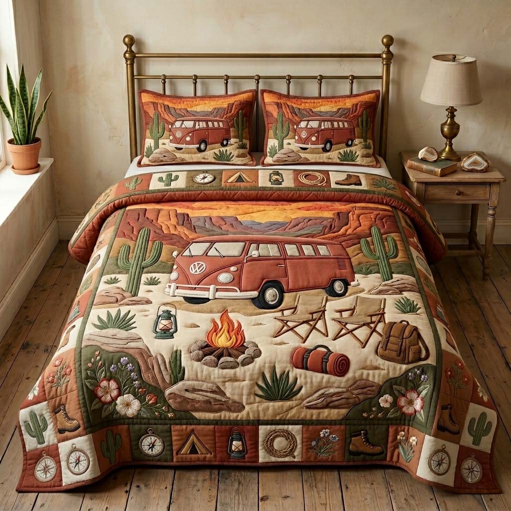 Desert Camper Quilted Bedding Set Desert Camper Landscape Gift For Desert Camper - Tradiviet