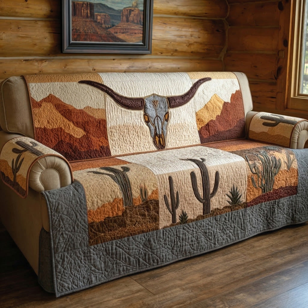 Desert Canyon Longhorn Quilted Sofa Cover Warm Home Room Decor Cute Room Decor Gifts - Tradiviet