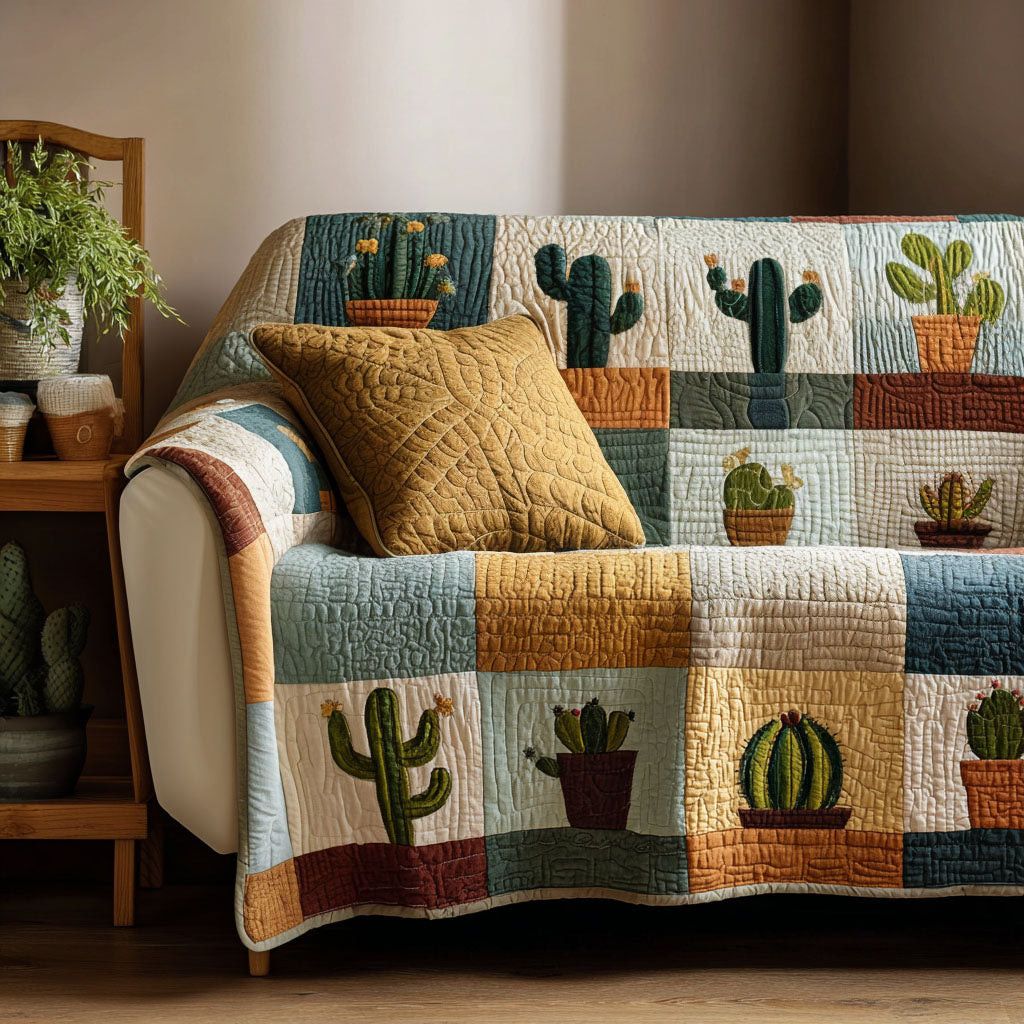 Desert Garden Quilted Sofa Cover Sofa Couch Slipcover Cactus Gifts For Ladies - Tradiviet