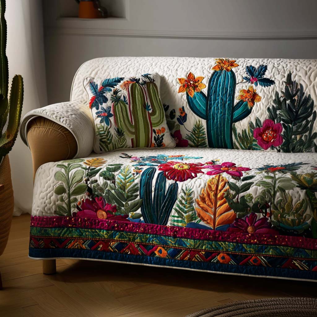 Desert Green Quilted Sofa Cover Boho Home Room Decor Cozy Home Decor Gifts - Tradiviet