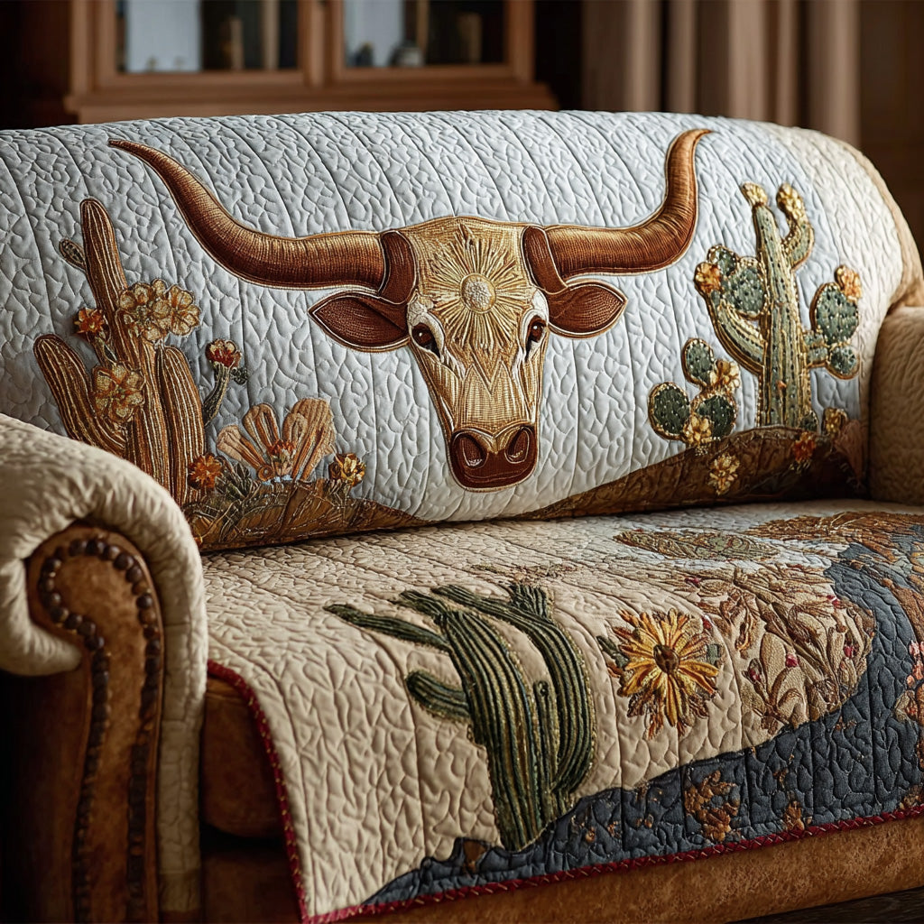 Desert Longhorn Majesty Quilted Sofa Cover Aesthetic Home Room Decor Great Home Decor Finds - Tradiviet
