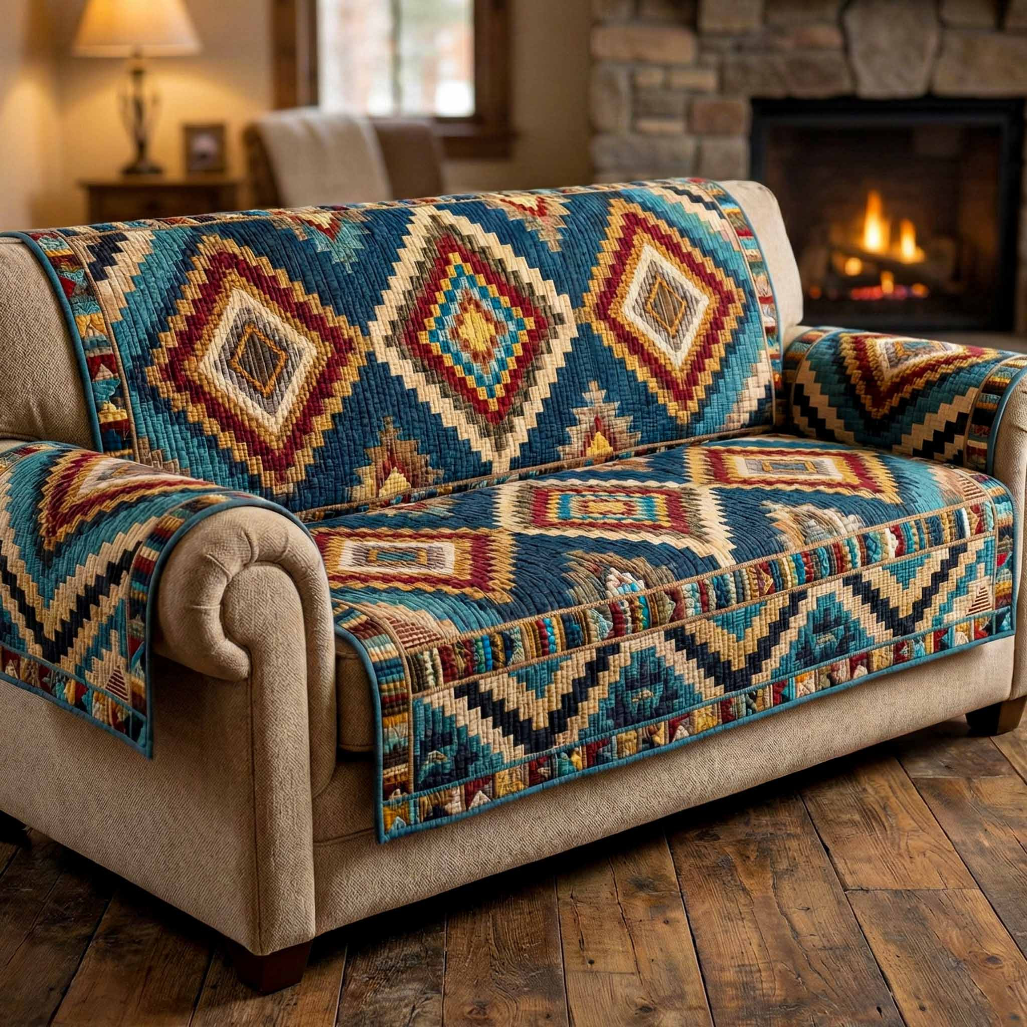 Desert Mosaic Quilted Sofa Cover Best Couch Covers Native American Christmas Gifts - Tradiviet