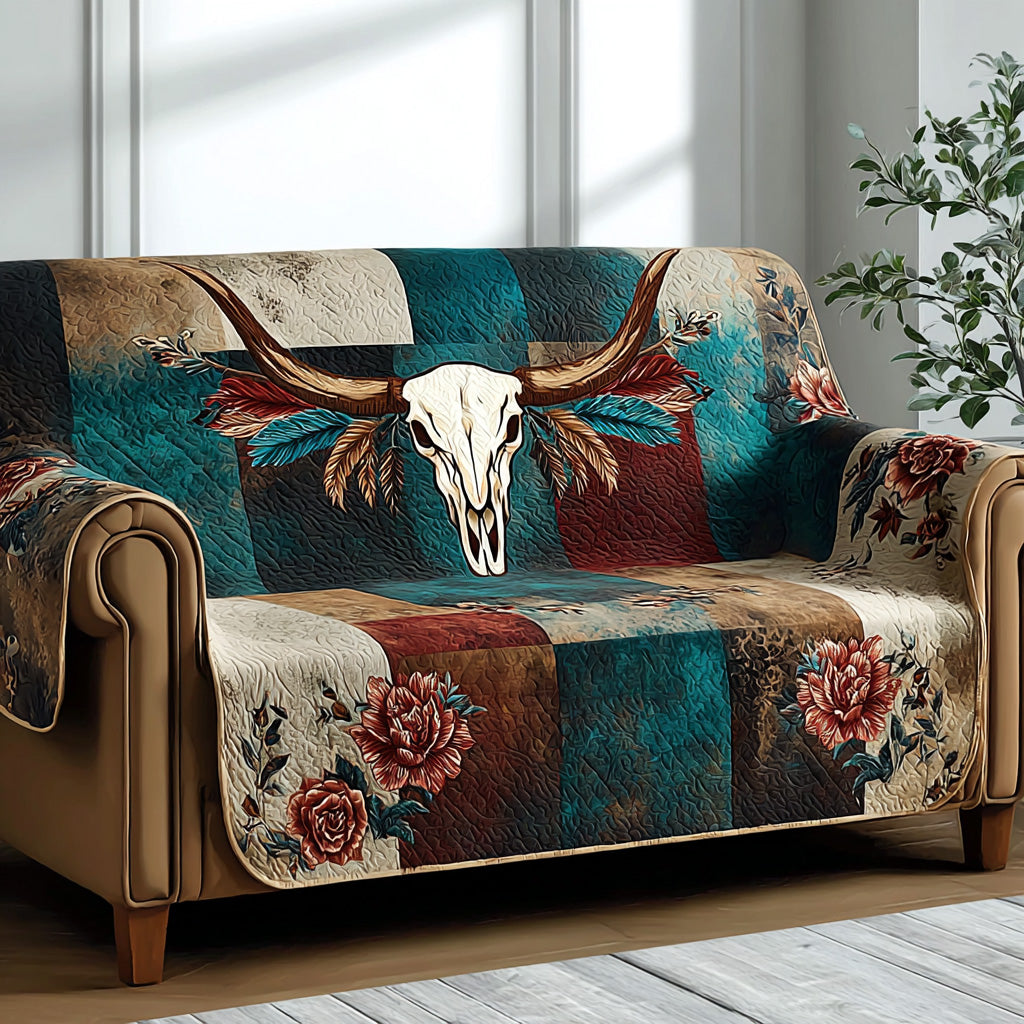 Desert Rose Longhorn Quilted Sofa Cover Trendy Home Room Decor Home Gift For Her - Tradiviet