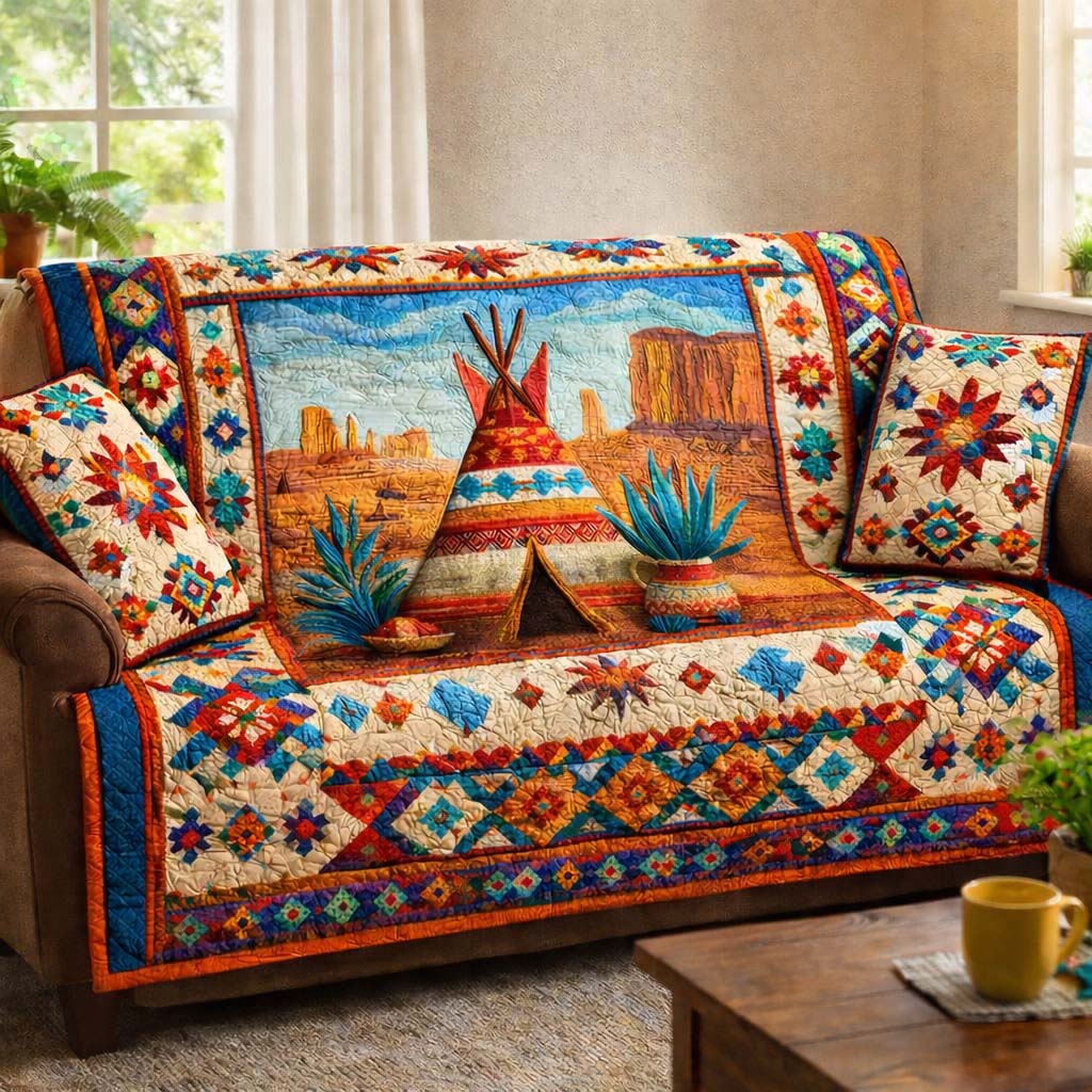 Desert Spirit Lodge Quilted Sofa Cover Cabin Home Couch Cover Present For House Lovers - Tradiviet