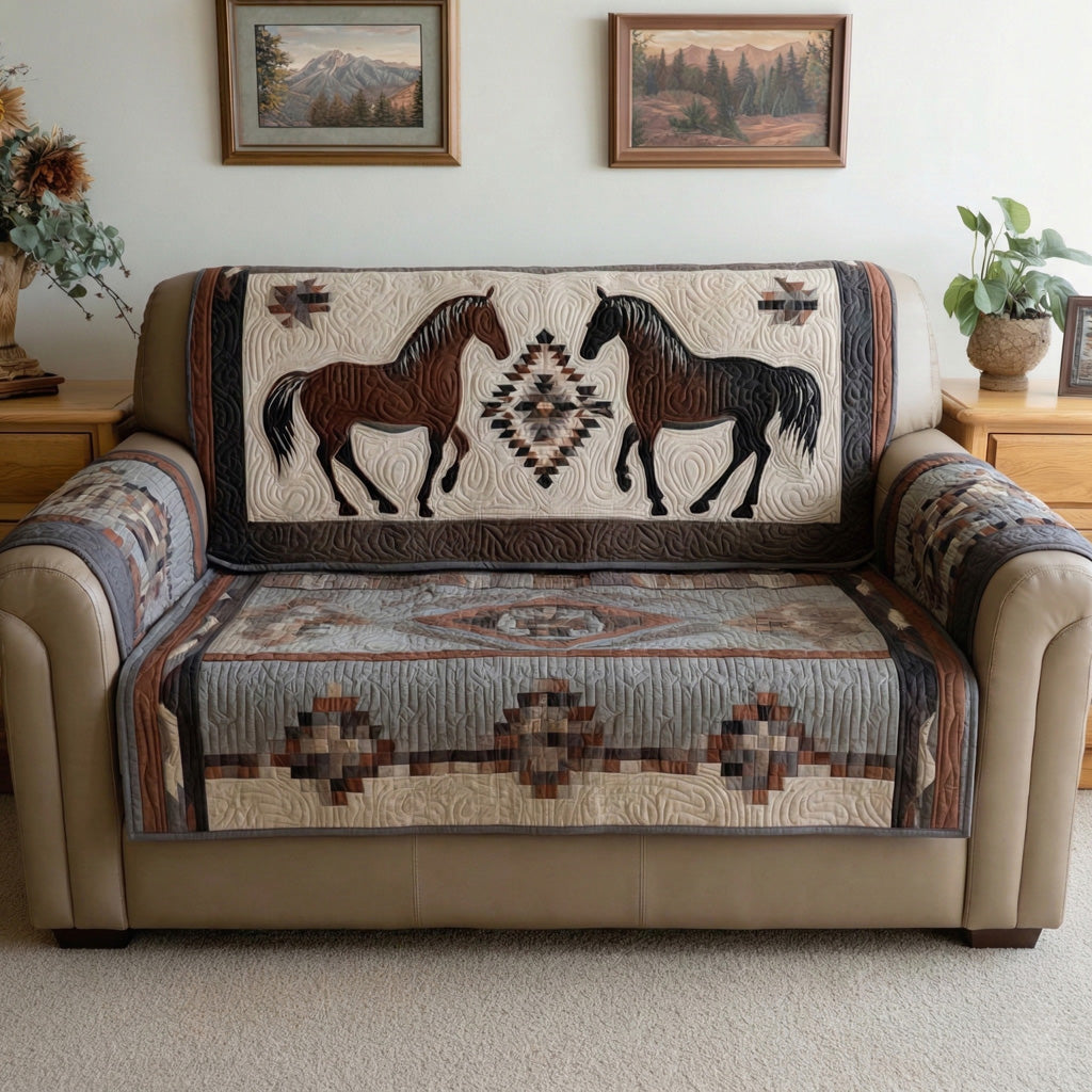 Desert Stallion Quilted Sofa Cover Boho Room Decor Home Gift For Him - Tradiviet