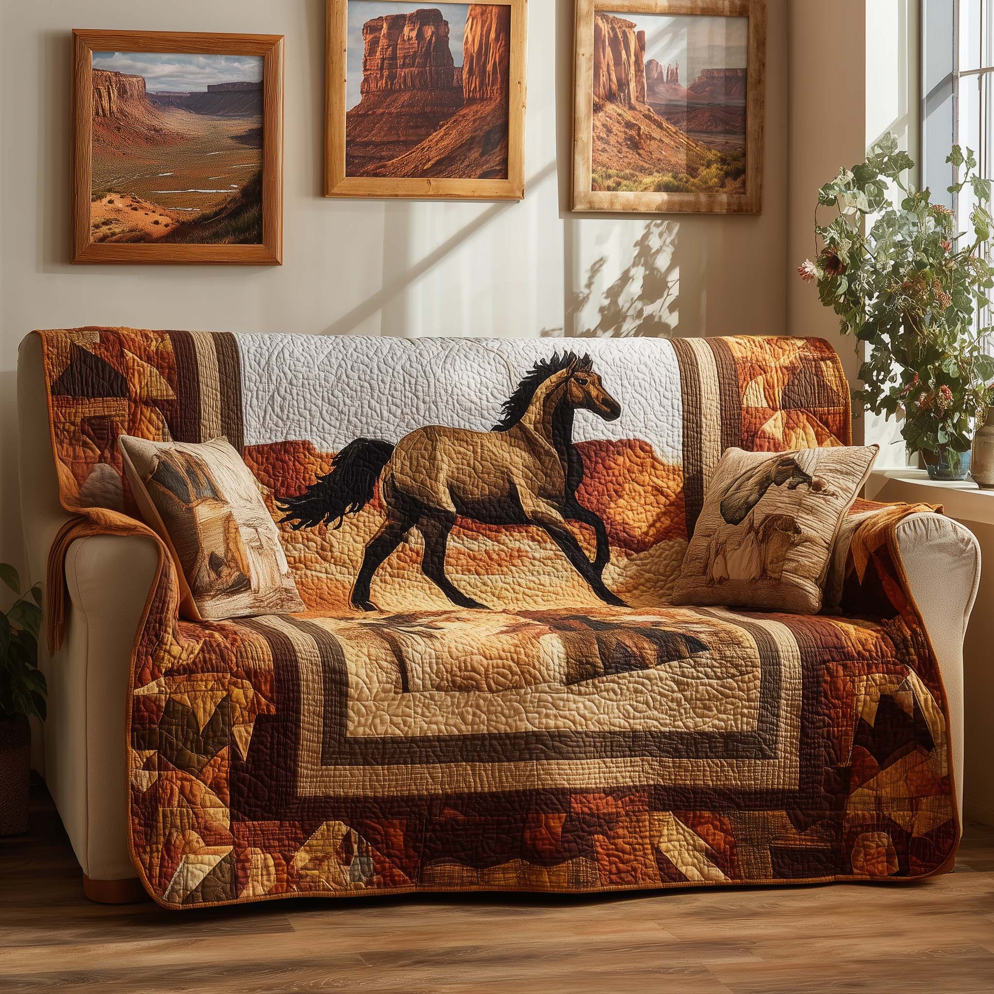 Desert Steed Quilted Sofa Cover Western Home Couch Cover Great Housewarming Gift Ideas - Tradiviet
