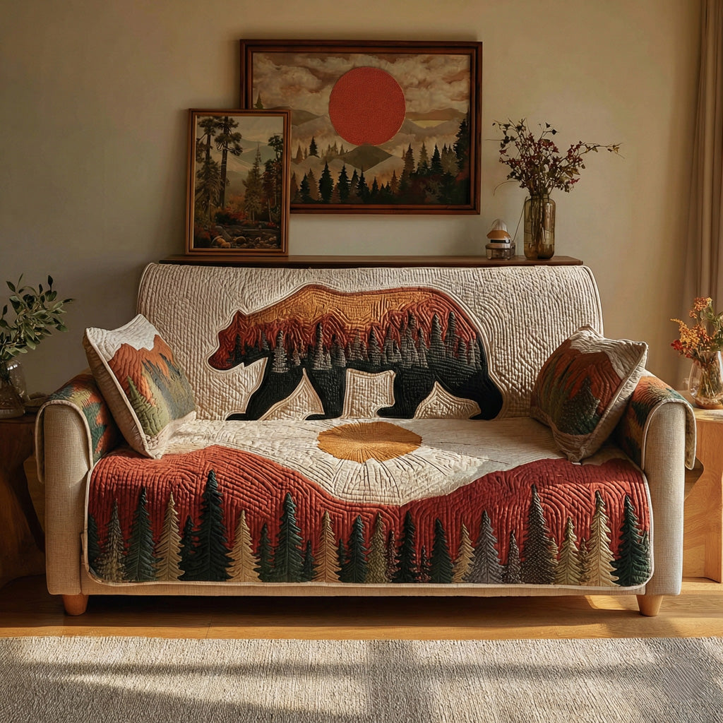 Desert Sun Bear Quilted Sofa Cover Unique Home Room Decor Cool Sunshine Lover Gifts - Tradiviet