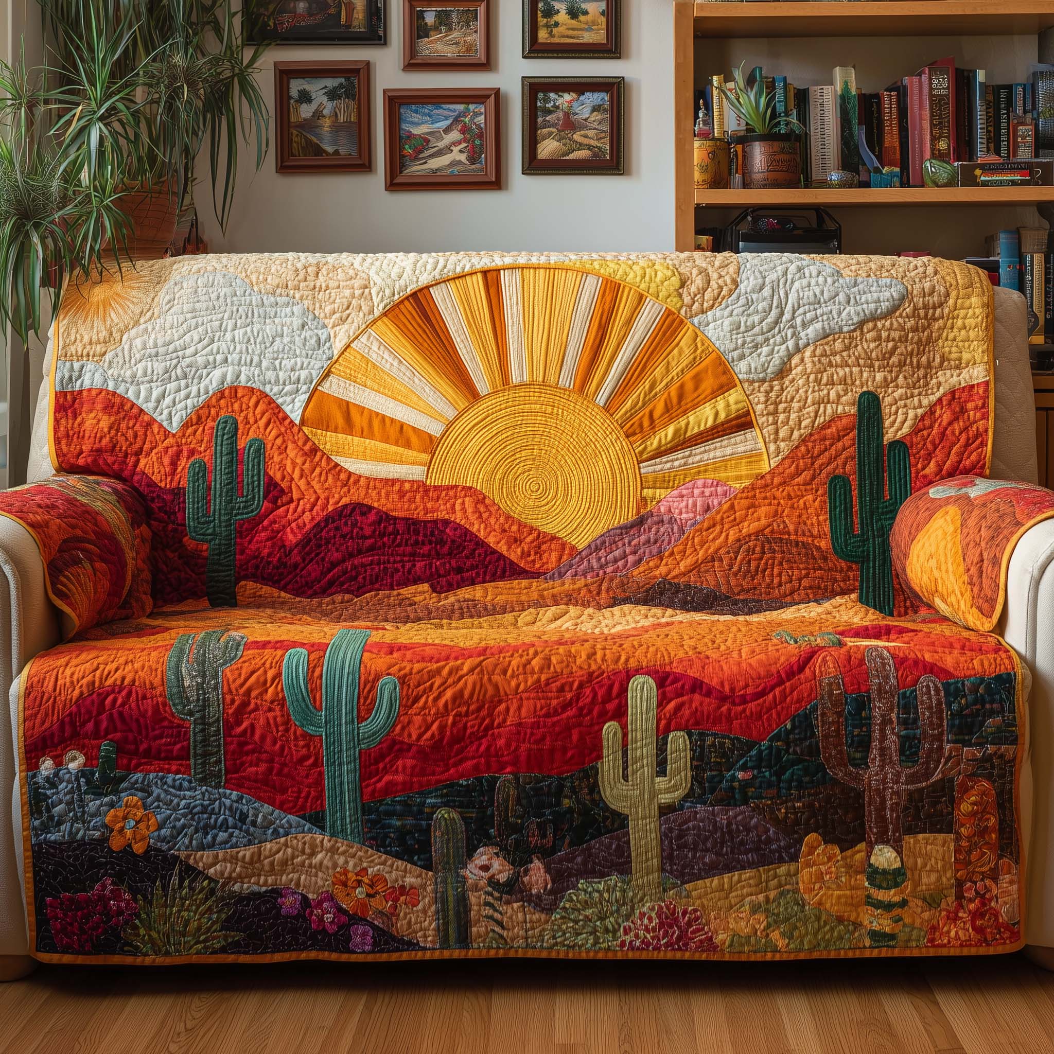 Desert Sun Quilted Sofa Cover Southwest Home Couch Cover Gift For Room Lovers - Tradiviet