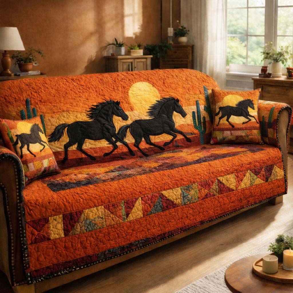 Desert Sunset Run Quilted Sofa Cover Southwest Home Couch Cover Home Decor Gift Ideas - Tradiviet