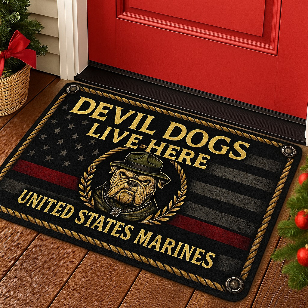 Devil Dogs Live Here US Marines Doormat USMC Welcome Mat Gifts For Veterans - Tradiviet