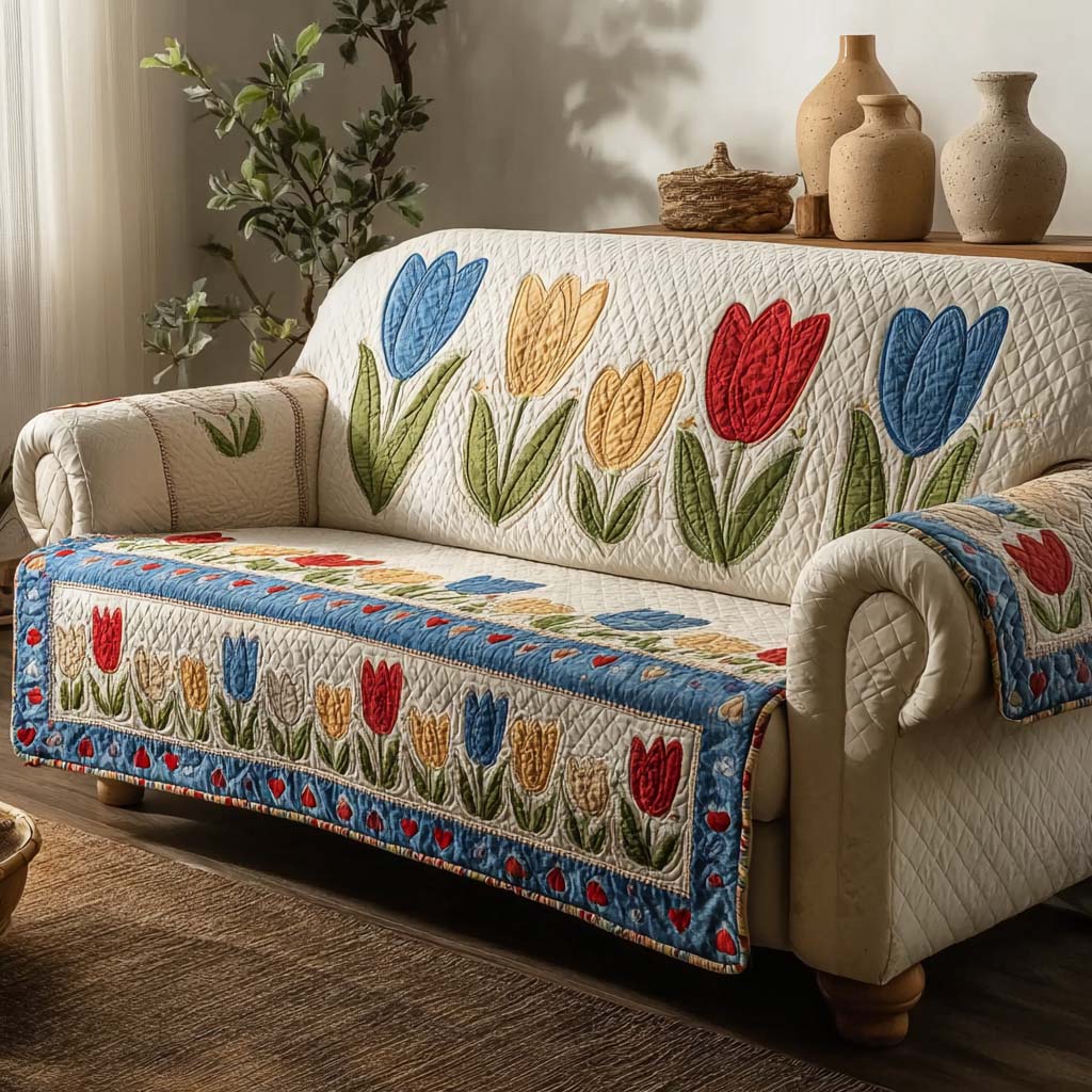 Distant Flower Valley Quilted Sofa Cover Aesthetic Home Room Decor Gift For Room Lovers - Tradiviet