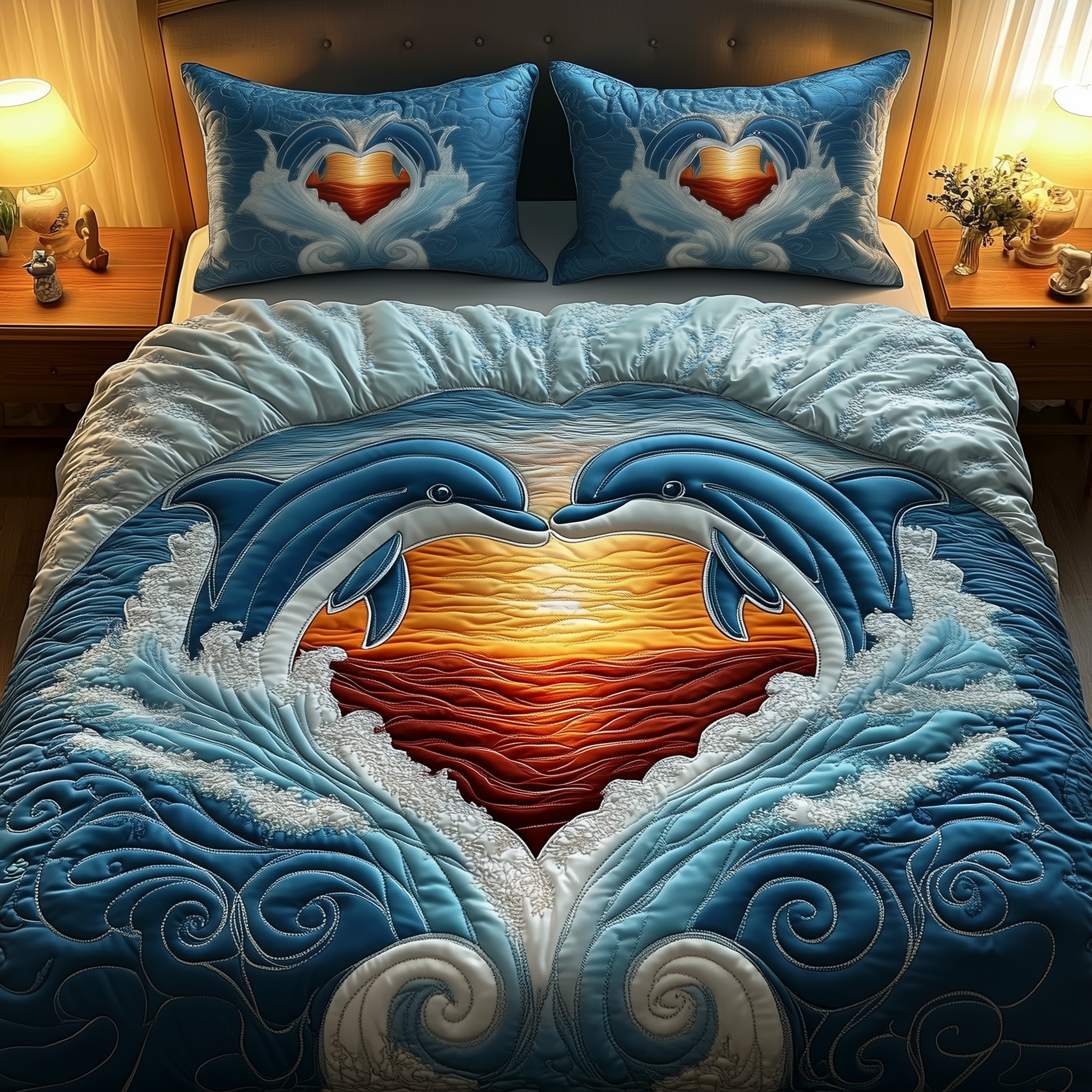 Dolphin Couple Quilted Bedding Set Dolphin Couple Keepsake Gift For Dolphin Couple - Tradiviet