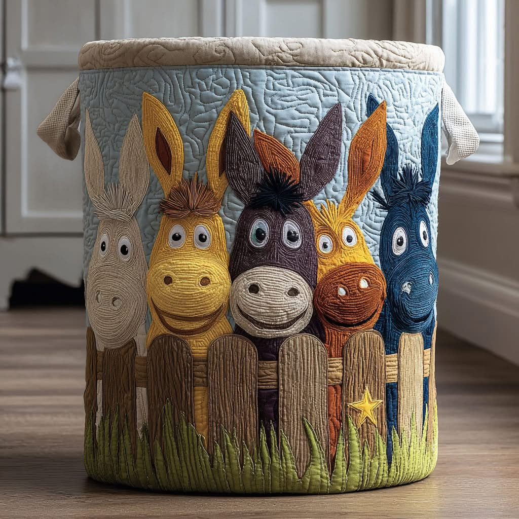Donkey Faces Quilted Laundry Basket Funny Animal Clothes Basket Gifts For Donkey Lovers - Tradiviet