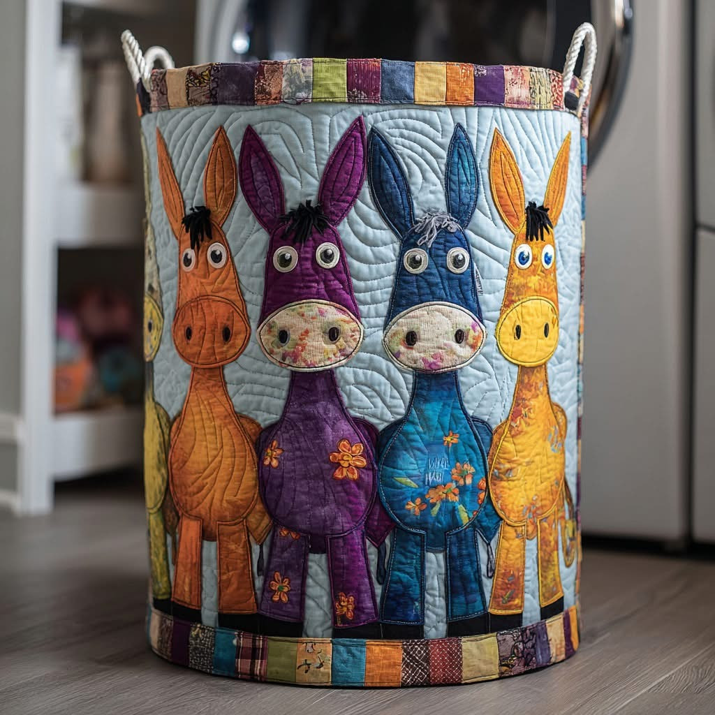 Donkey Friend Quilted Laundry Basket Farm Animal Storage Basket Gifts Ideas For Donkey Lovers - Tradiviet