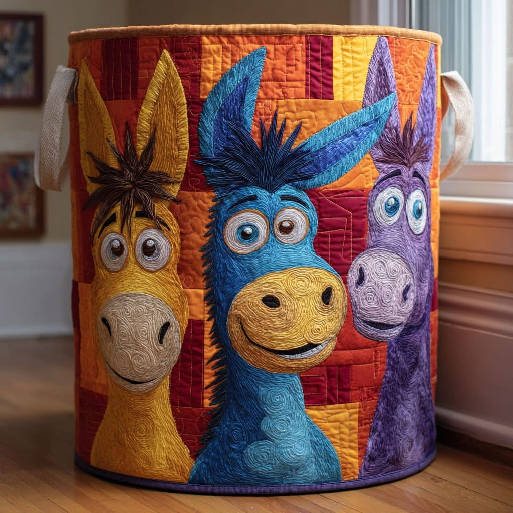 Donkey Parade Quilted Laundry Basket Colorful Clothes Basket Gifts Ideas For Donkey Lovers - Tradiviet
