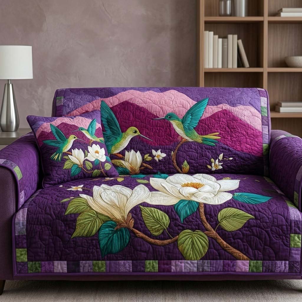 Double Bloom Waltz Quilted Sofa Cover Farmhouse Room Decor Unique Housewarming Gift Ideas - Tradiviet