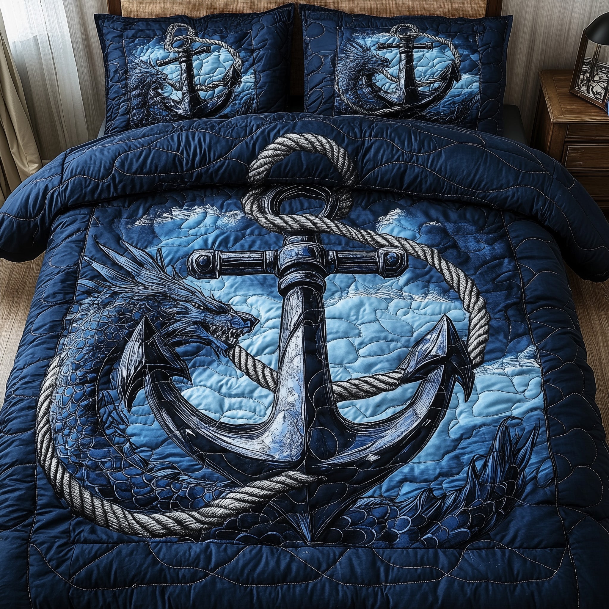 Dragon Anchor Quilted Bedding Set Dragon Anchor Composition Gift For Dragon Lovers - Tradiviet