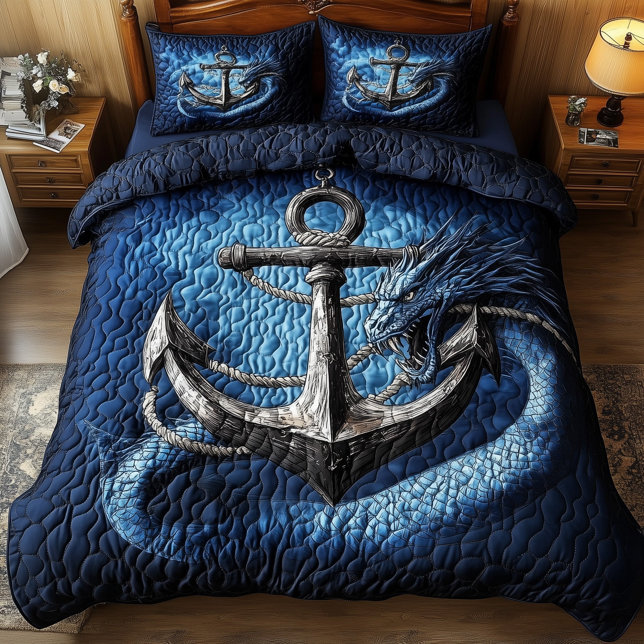 Dragon Anchor Quilted Bedding Set Dragon Anchor Escape Gift For Dragon Anchor - Tradiviet