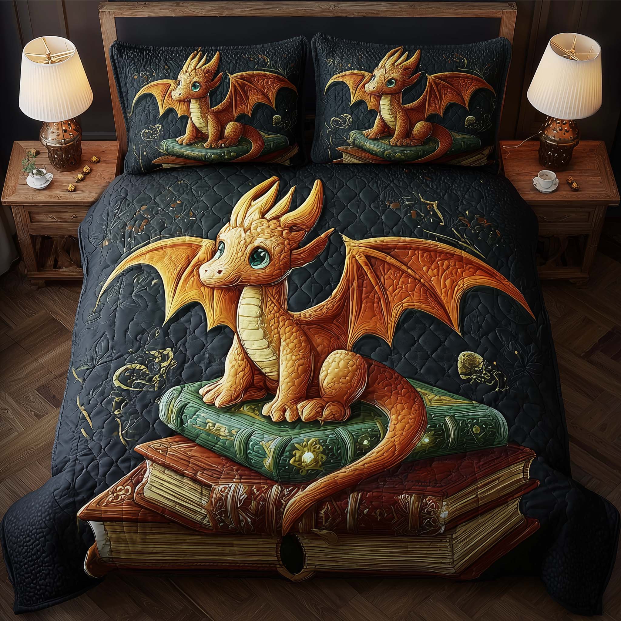 Dragon Book Quilted Bedding Set Dragon Book Harmony Gift For Book - Tradiviet