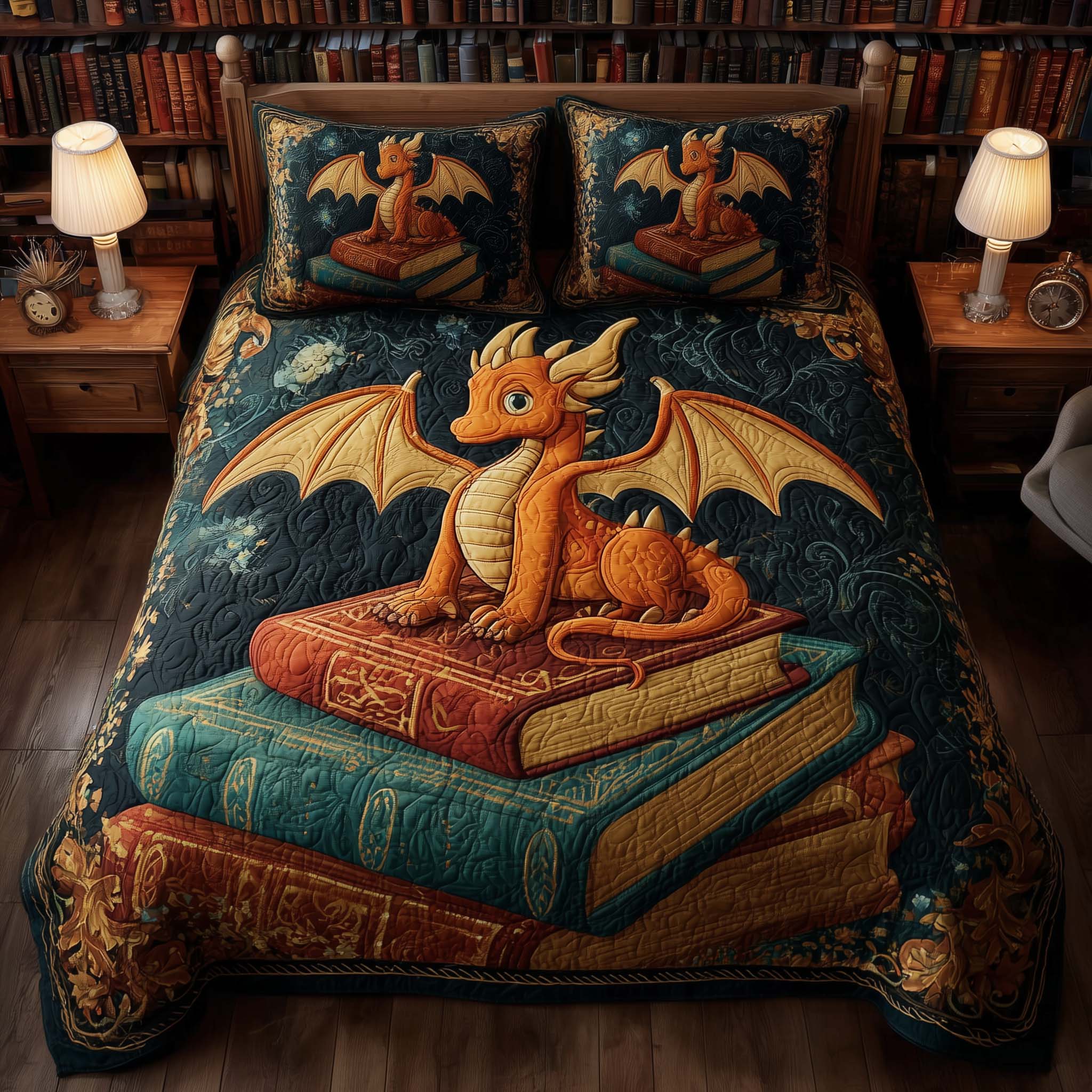Dragon Book Quilted Bedding Set Dragon Book Hideaway Gift For Book Fans - Tradiviet