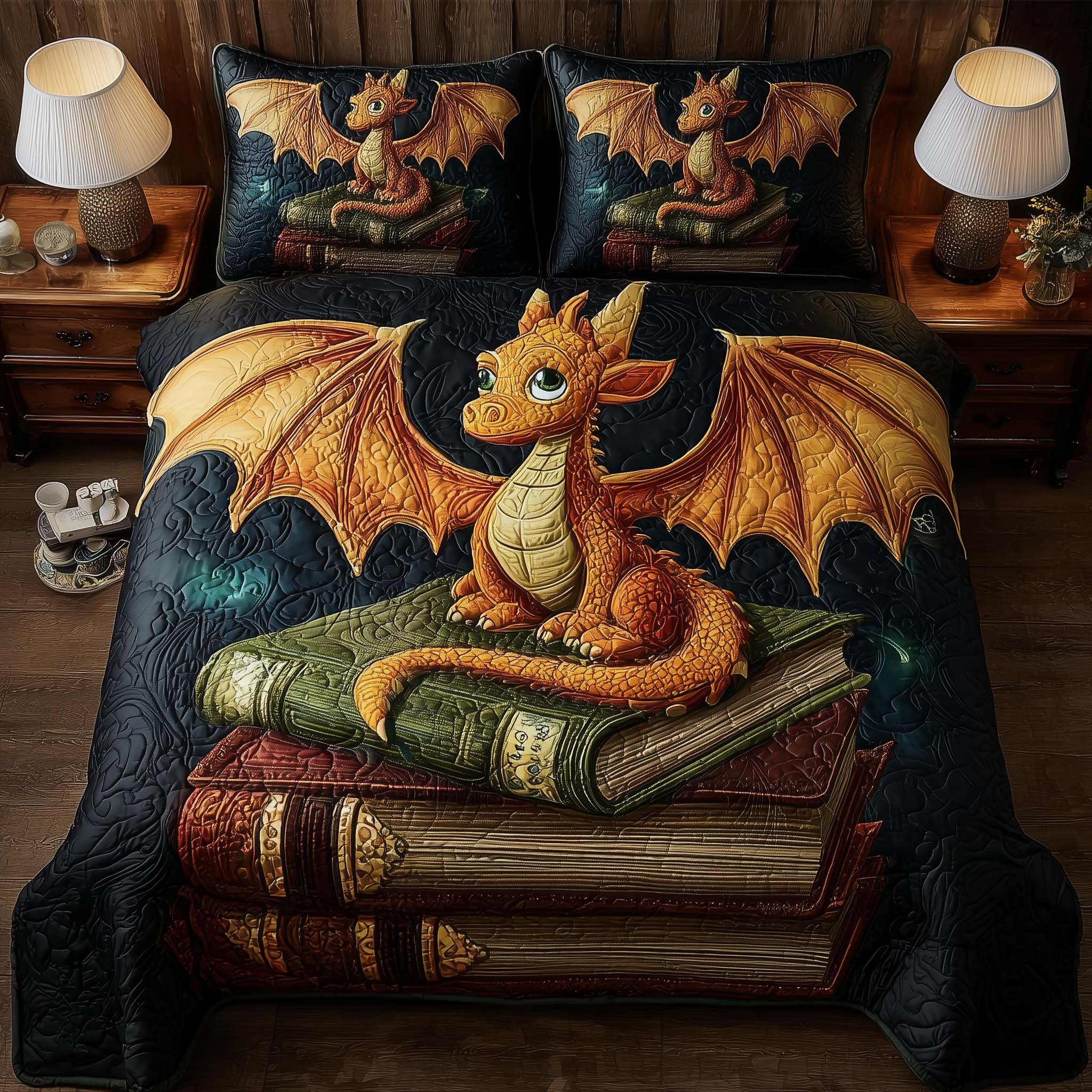 Dragon Book Quilted Bedding Set Dragon Book Memory Gift For Book Lovers - Tradiviet