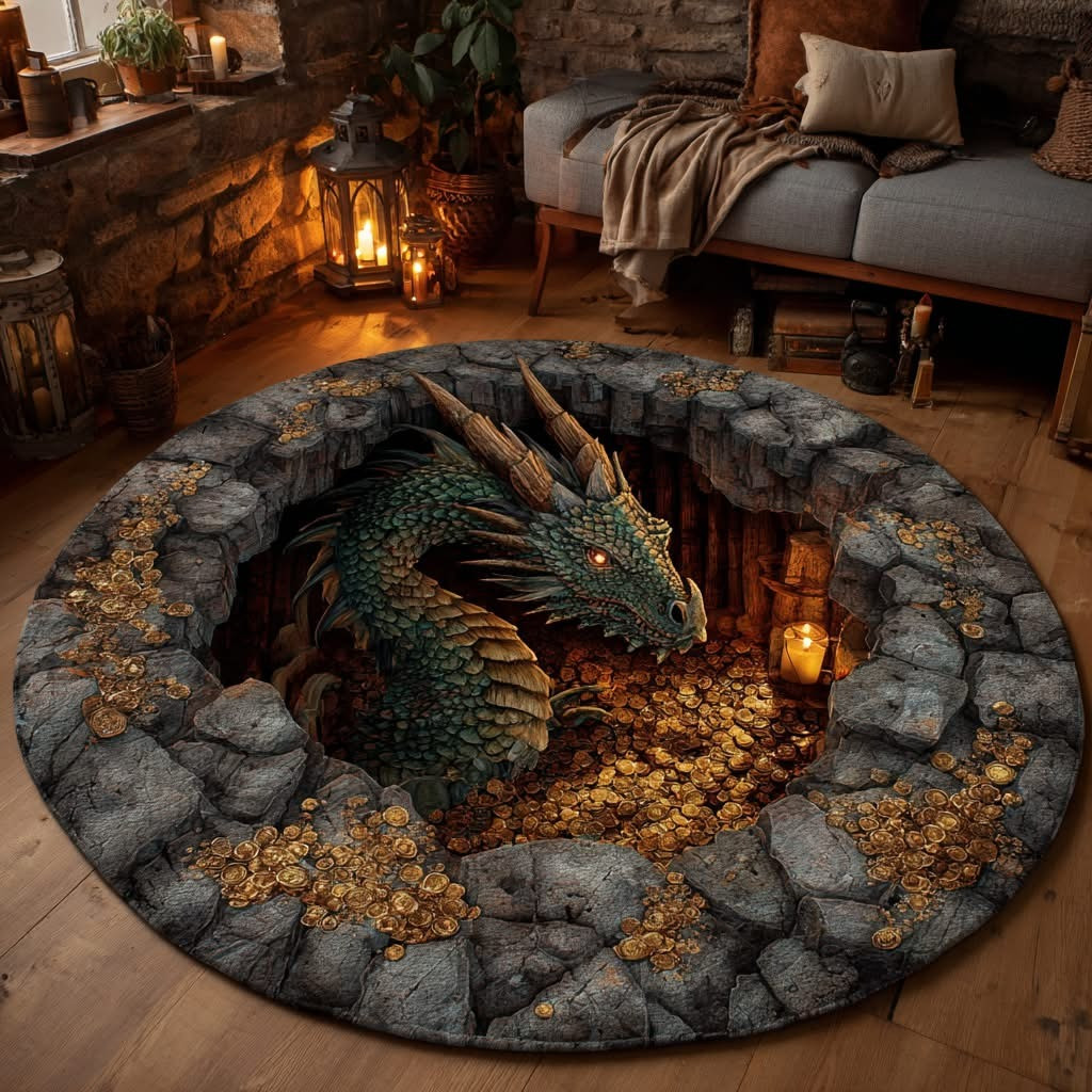 Dragon Cavern Keeper Quilted Round Mat Unique Magical Dragon Circle Mat Home Decoration - Tradiviet